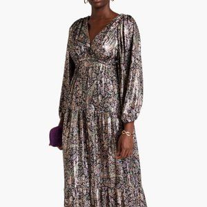 BA&SH Glady tiered metallic paisley-print jersey maxi dress, Size Medium